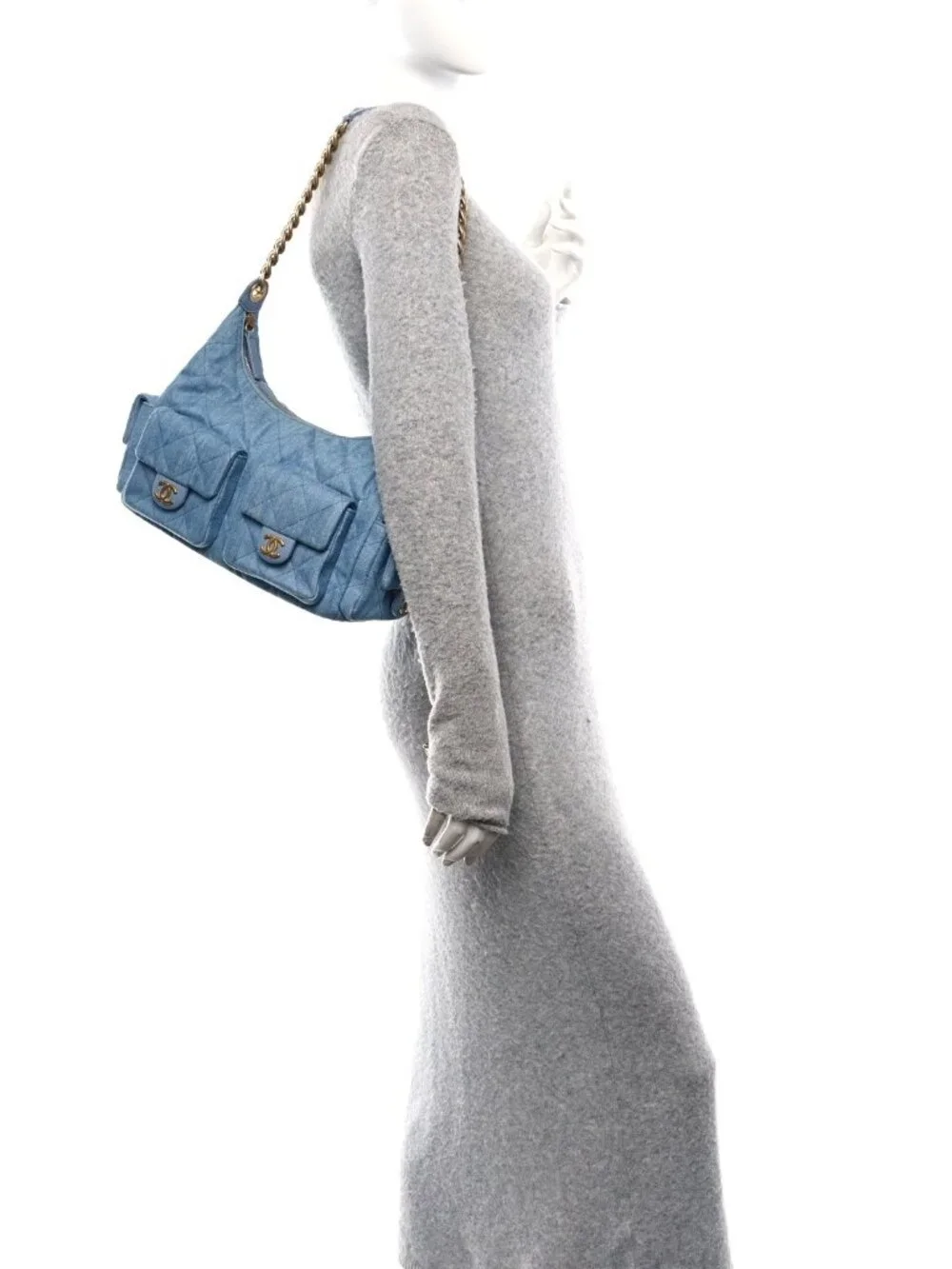 STUNNING Fashion Washed Denim Quilted Large Hobo-and SHIPS ASAP with BOX!